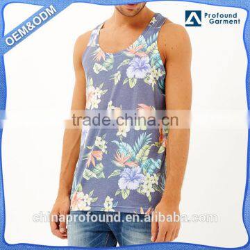 Fashionable men's apparel 100% polyester custom singlet sublimation floral sports tank top