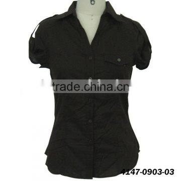 Lady Pocket Casual Blouse Women's Garment