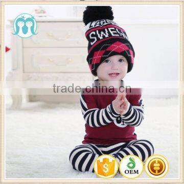 Letters Knitted Baby Hats Of 100% Acrylic With A Pompom From China