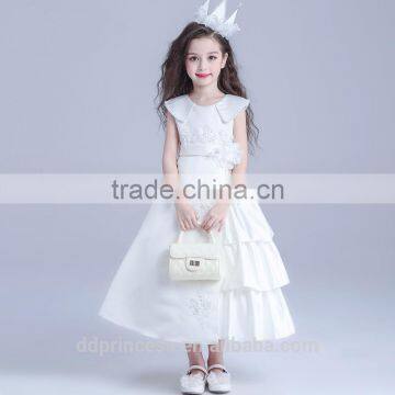 summer kids dresses for girls european style long round neck white kids frilly dresses