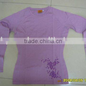 100% superfine merino wool women print t-shirt