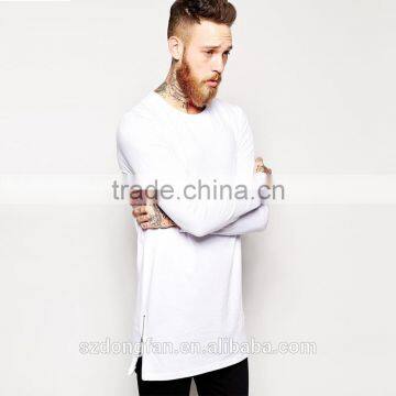 Longline Long Sleeve T Shirt Solid Color Tee With Zipper To The Hem Men's Clothing Tshirt