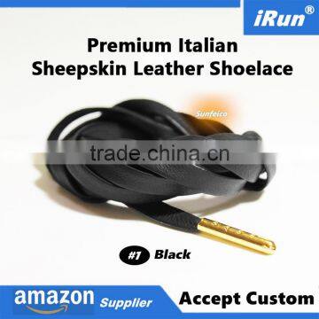 7MM Premium Cowskin or Sheepskin Shoelace for Air Sneakers - Black Genuiue Lambskin Leather Lace w/Gold Plated Tips