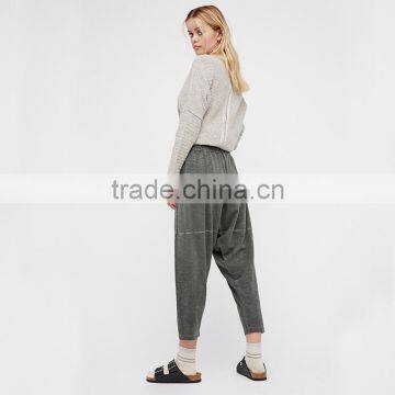 Comfy All Cotton Drop Crotch Fit Easy Drawstring Waist Womens Harem Pants photo-5