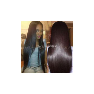 Free Shipping Brazlian Virgin Straight Hair Lace Front Wigs With Middle Part #1B Color In Stock