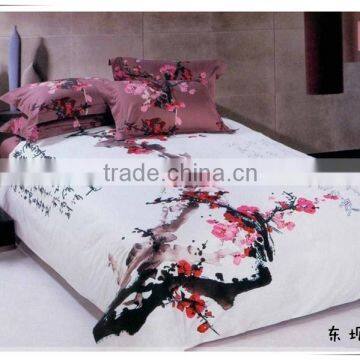 the plum blossom pattern Chinese style print coral fleece bedding set