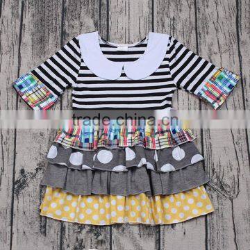 New arrivals sassy girl clothing sets short sleeve stripes top with ruffled pants/