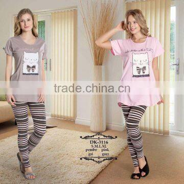 cute printed 100 cotton knitted turkish leggings pajama set