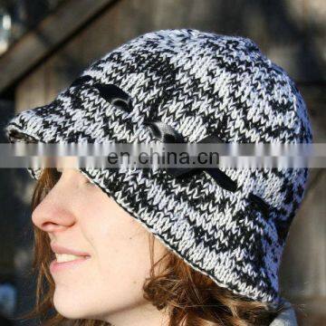 Ladies acrylic winter bucket hat with string