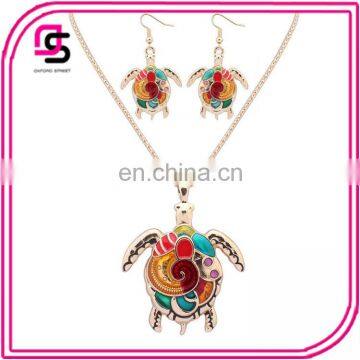 Oil drip jewelry tortoise shape necklace and earring setting