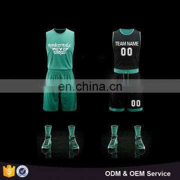 Plain basketball wear double side blue green color mesh dry fit basketball jersey