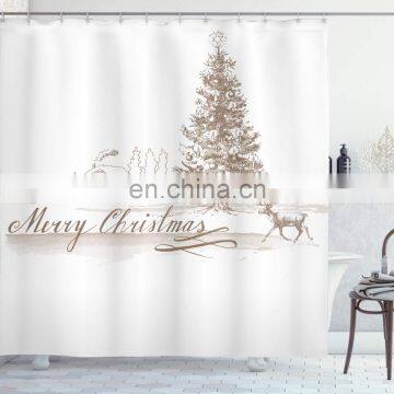 New Year Scenery with Reindeer Tree Shower Curtain for Bathroom