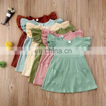Children Girls Dress Autumn Winter Ribbed Knitted Dresses Solid Color Girls Ruffles Princess Dresses For Girls Casual Daily