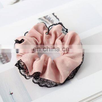 Women Preppy Style Vintage Lace Large Intestine Hair Rope Solid Color Ponytail Holder Scrunchies Hair Ring Headwear For Female