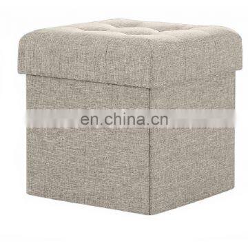 Gray Modern Fabric Linen Ottomans Storage Box Stool High Quality Homely Supply Ottoman Saving Space photo-5