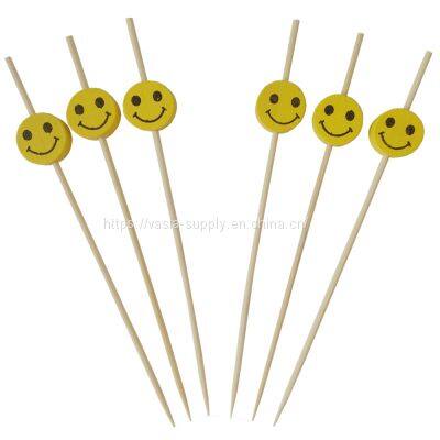 Cocktail Picks Decorative Party Smile Face Bamboo Food Sticks
