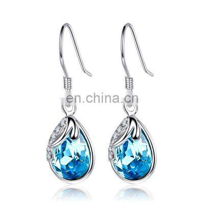 New Fashion Crystal Rhinestone Raindrop Shape Zircon Stud Hoop Large Pendant Earring S925 Silver