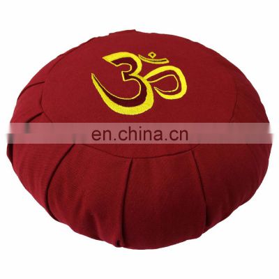 OM Embroidered Zafu Meditation Cushions Buckwheat Filled Pleated Manufacturer From India