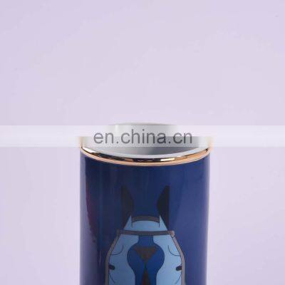 Modern Plated Ceramic Porcelain Luxury Horse Blue Vase for Home Decoration