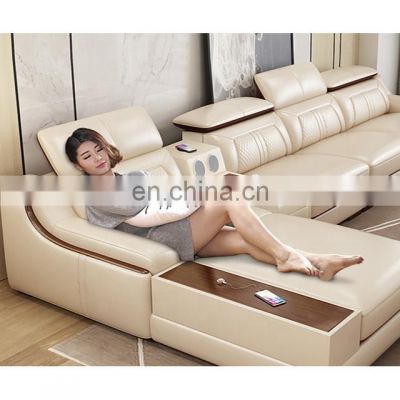 Light luxury solid wood modern living room corner combination leather sofa