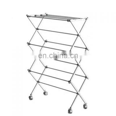 Free Standing Folding Clothes Drying Rack With Wheels Home Hotel Metal  Rectangular 3 tiers Clothes Drying Rack