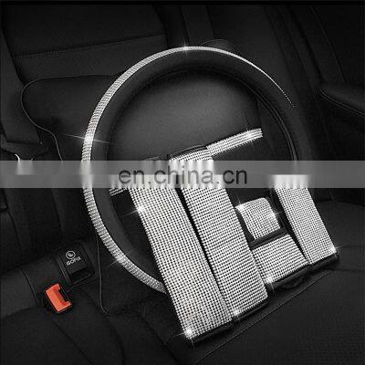 Autoaby Bling Bling Rhinestones Crystal Car Steering Wheel Cover PU Leather Steering-wheel Covers Auto Accessories Case photo-2