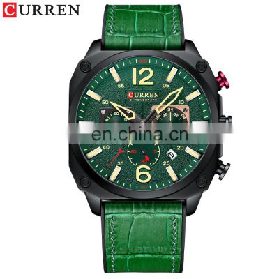 CURREN 8398 Brand Luxury Men Brown Quartz Wristwatches for Male Chronograph Dial Leather Casual Sports Watch