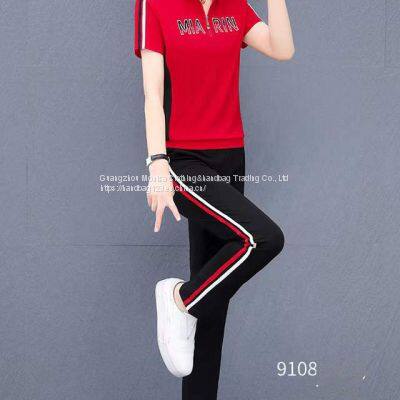 Monisa Female Sports Leisure Colors Suit With Short Sleeves and Long Trousers in Summer photo-2