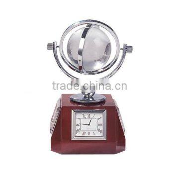 Desk top clock wood carving clock desk globe clock wooden globe clock