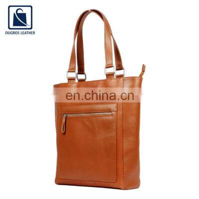 Matching Stitching and Cotton Lining Material Zip Closure Type Best Selling Genuine Leather Shopper Bag for Women