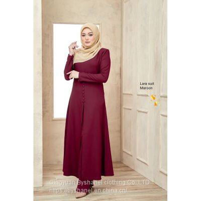 BS-FC1962 Women's Long Sleeve 2 Piece Maxi Dress Muslim Abaya Robe Plain Simple Modern Islamic Arabic Style Casual Dress photo-2