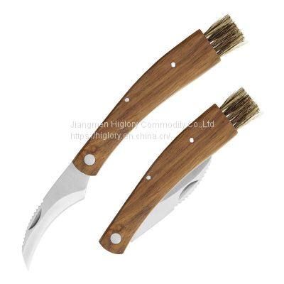 Good Quality Outdoor Mushroom Knife Camping Hunting Knife Multi Tools Wood Handle Carving Knife With Brush