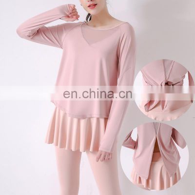 Quick Dry Custom Blank Mesh Patchwork Long Sleeve Yoga T-Shirt Loose Casual Running Wear Oversize Sports Pullover