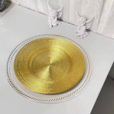 Clear Plastic Round Charger Plates 13 Inch Table Dinner Charger Plates Wedding Gold Beaded Plates