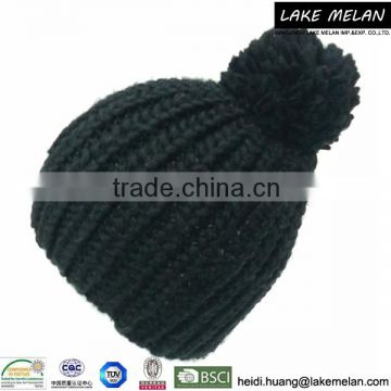 100% Acrylic Knitted Beanie Hat With Top Ball