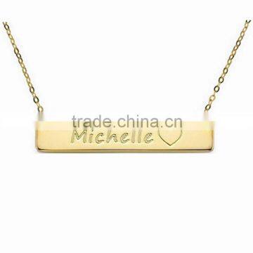 2016 Trendy hand stampted jewelry necklace engraved bar necklace with names 18k gold plated