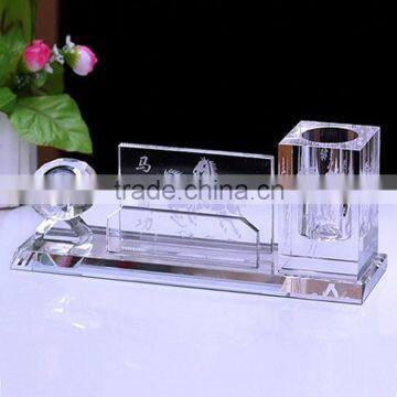 Crystal pen container with ID card and clock for office stationery sets