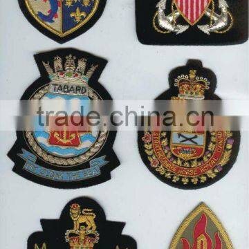 New Bullion Wire Hand Embroidered Crown Badge on Black Blazer Fabric Patches