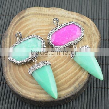 LFD-0023P ~ Wholesale Fashion Druzy Agate Stone Pave Crystal Rhinestone Sword Shape Dangle Pendants Jewelry Finding