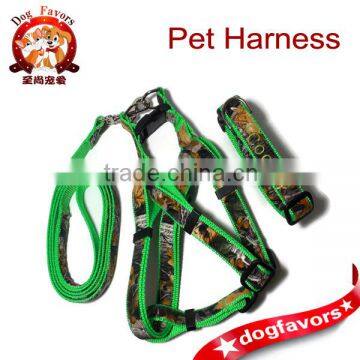 Real Camo Neon Green Pet Set with Leash, Harness and Customized Collar