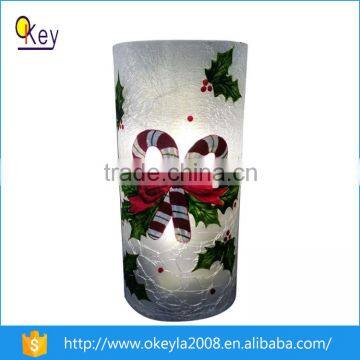 Holiday Frosted cracked Glass Vase with Micro Lights