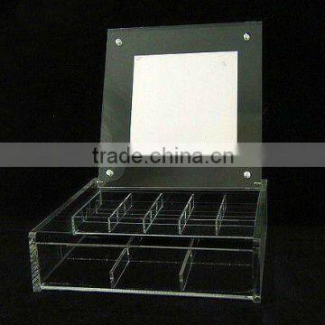 jewelry lucite box with a frame lid compartment organizer