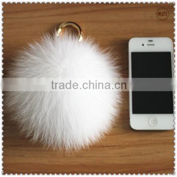 White Color Fox Fur Pompons with Metal Chain