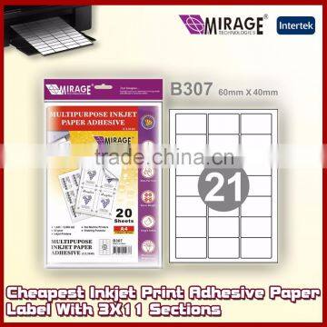 Cheapest Inkjet Print Adhesive Paper Label With 3X11 Sections