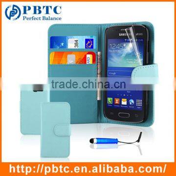 Set Screen Protector Stylus And Case For Samsung S7272 , Sky Blue Leather Wallet Phone Case With Pocket