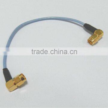 pigtail, cable assembly, SMA male right angle to SMA male right angle with semi flex cable blue jacket