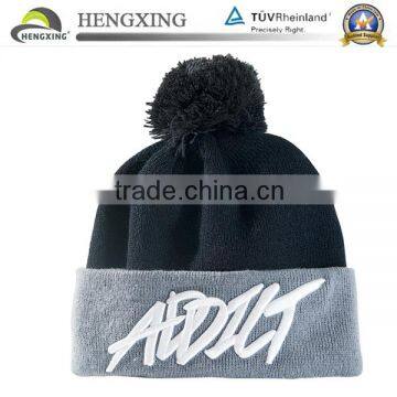 Fashion Acrylic jacquard pom knit skull caps winter beanie hats