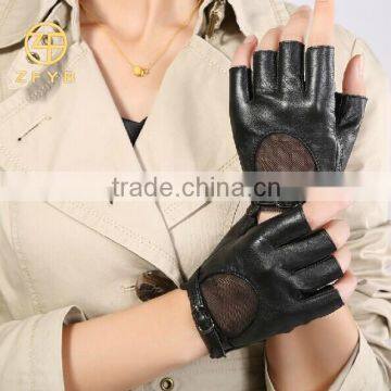 New Design girls unlined lining driving summer fingerless leather gloves