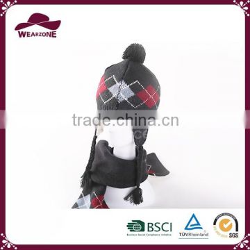 Winter plaid children hat and scarf set