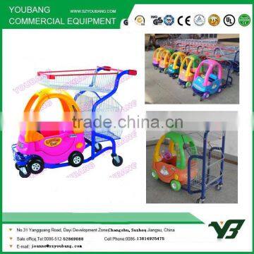 colourful supermarket kids shopping trolley with toy car